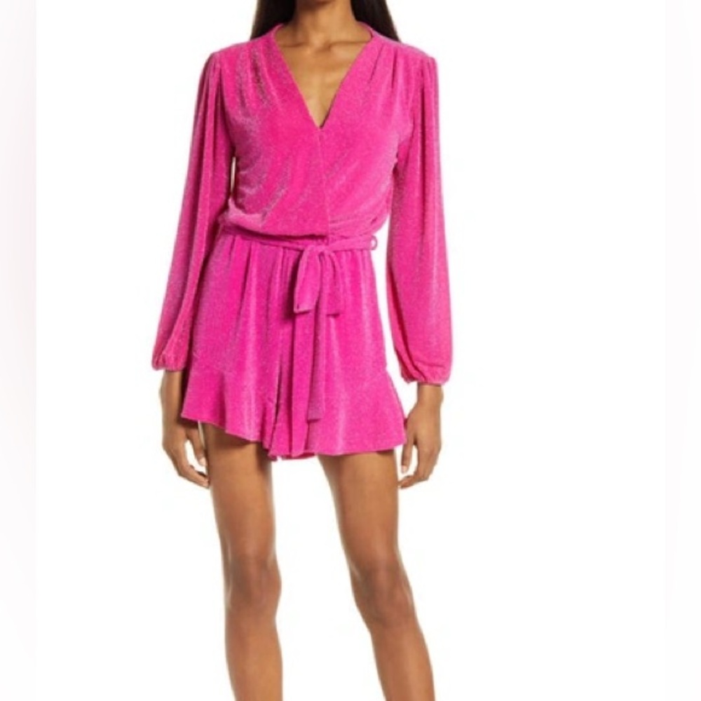 Pink Long Sleeve Sparkly Romper